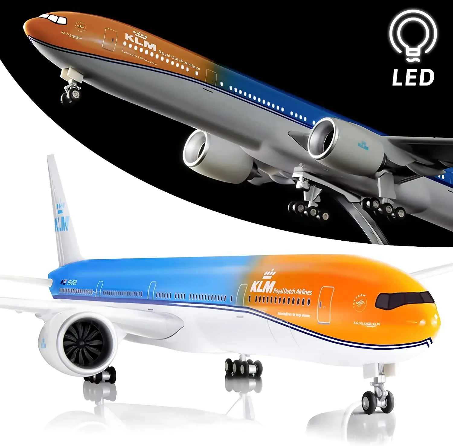 

New 1:130 Scale Large Model Airplane Holland KLM Boeing 777 Plane Models Diecast Airplanes with LED Light for Collection or Gift