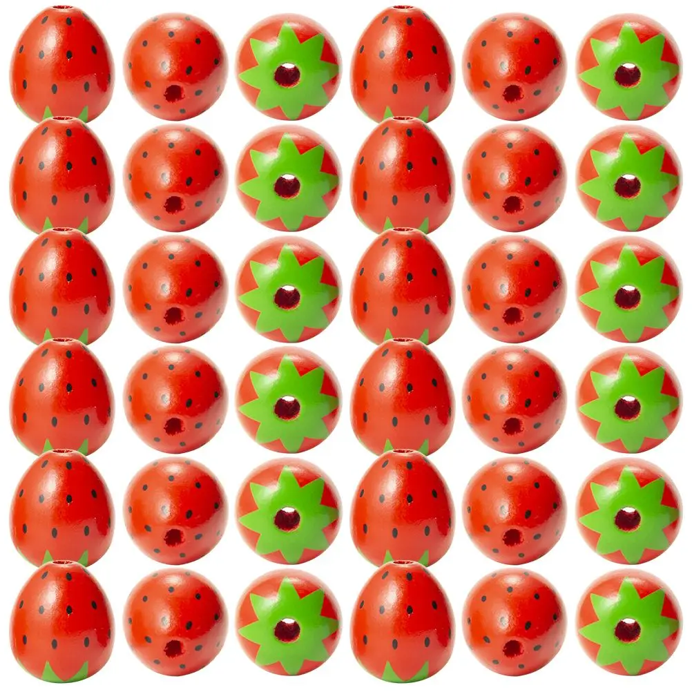 50pcs Wooden Beads Craft Supplies Strawberry Shaped Hole Drilled Loose Beads Jewelry Accessories Materials Home Decor Fruit