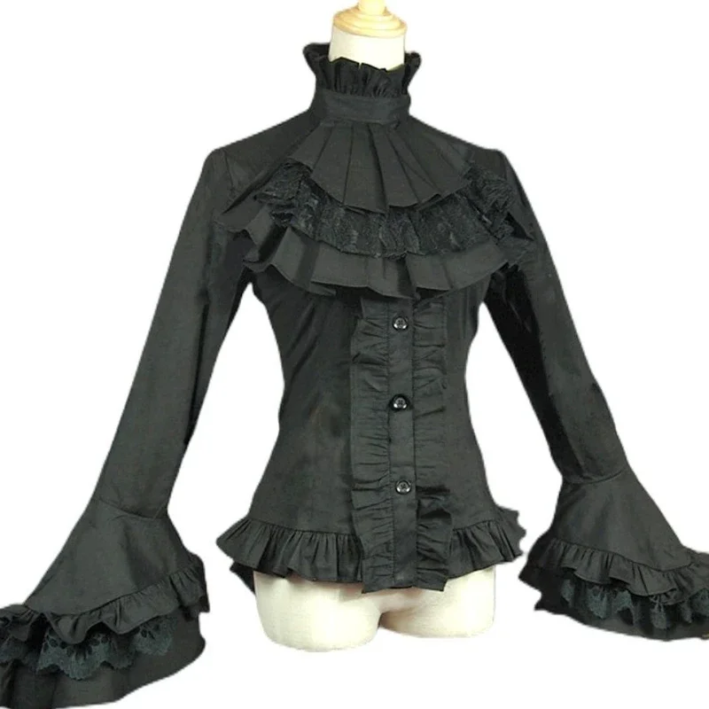 Japonês rendas retalhos lolita manga alargamento camisa outono y2k estética único breasted blusa feminina jk fino ajuste babados blusas