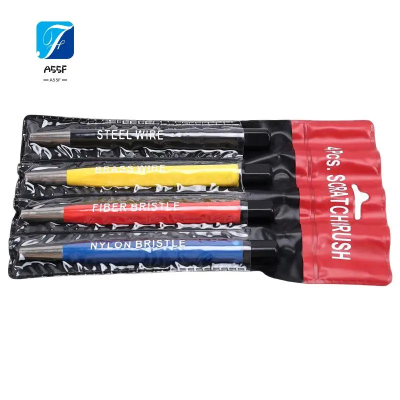 A55F-4PCS Scratch Brush Pen Set Pre-P Sanding Fiber-Glass Steel Brass Nylon Multi Function Removing Corrosion & Rust Jewelry