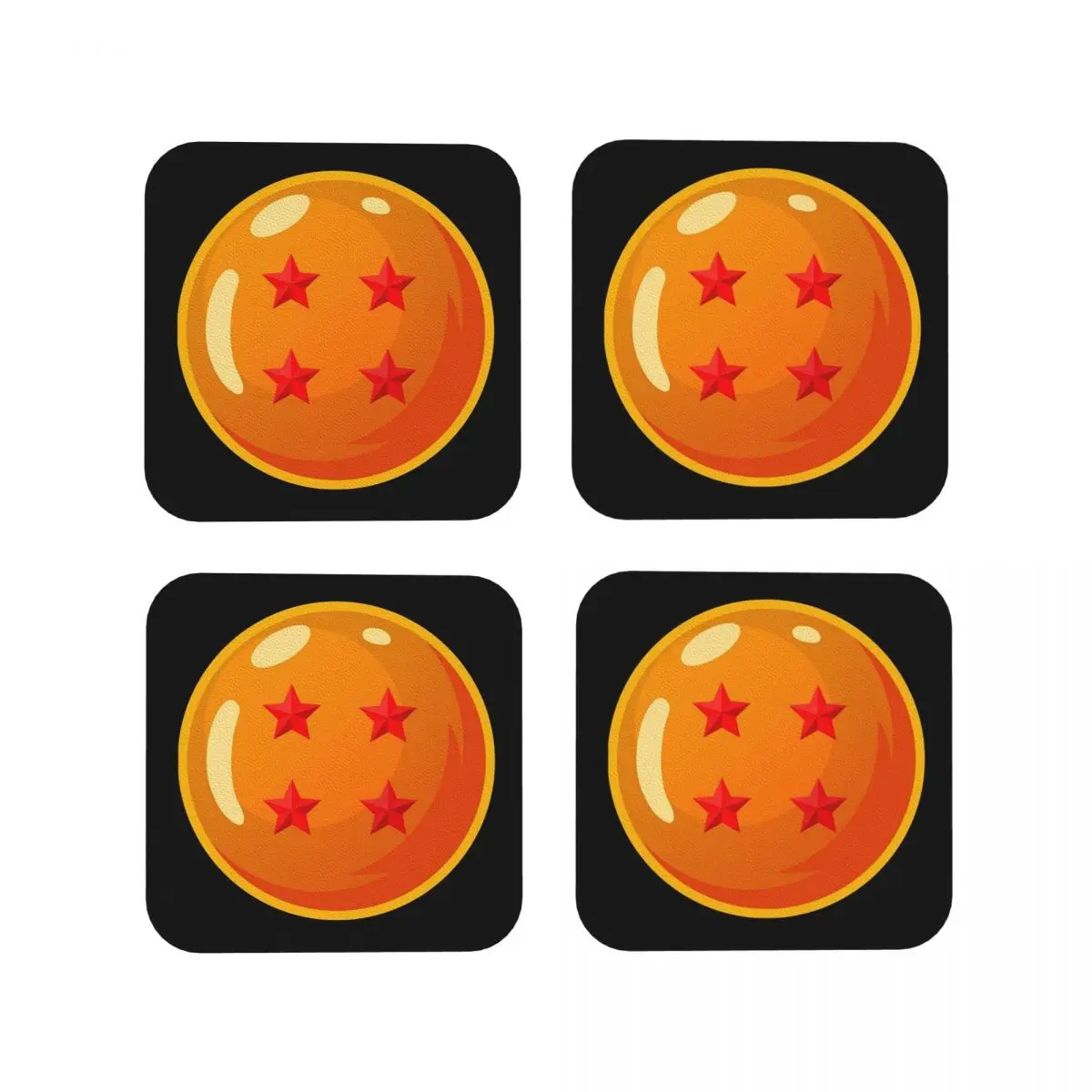 DBZ - Four Star Dragonball Coasters Kitchen Placemats Non-slip Insulation Cup Coffee Mats For Decor Home Tableware Pads Set of 4