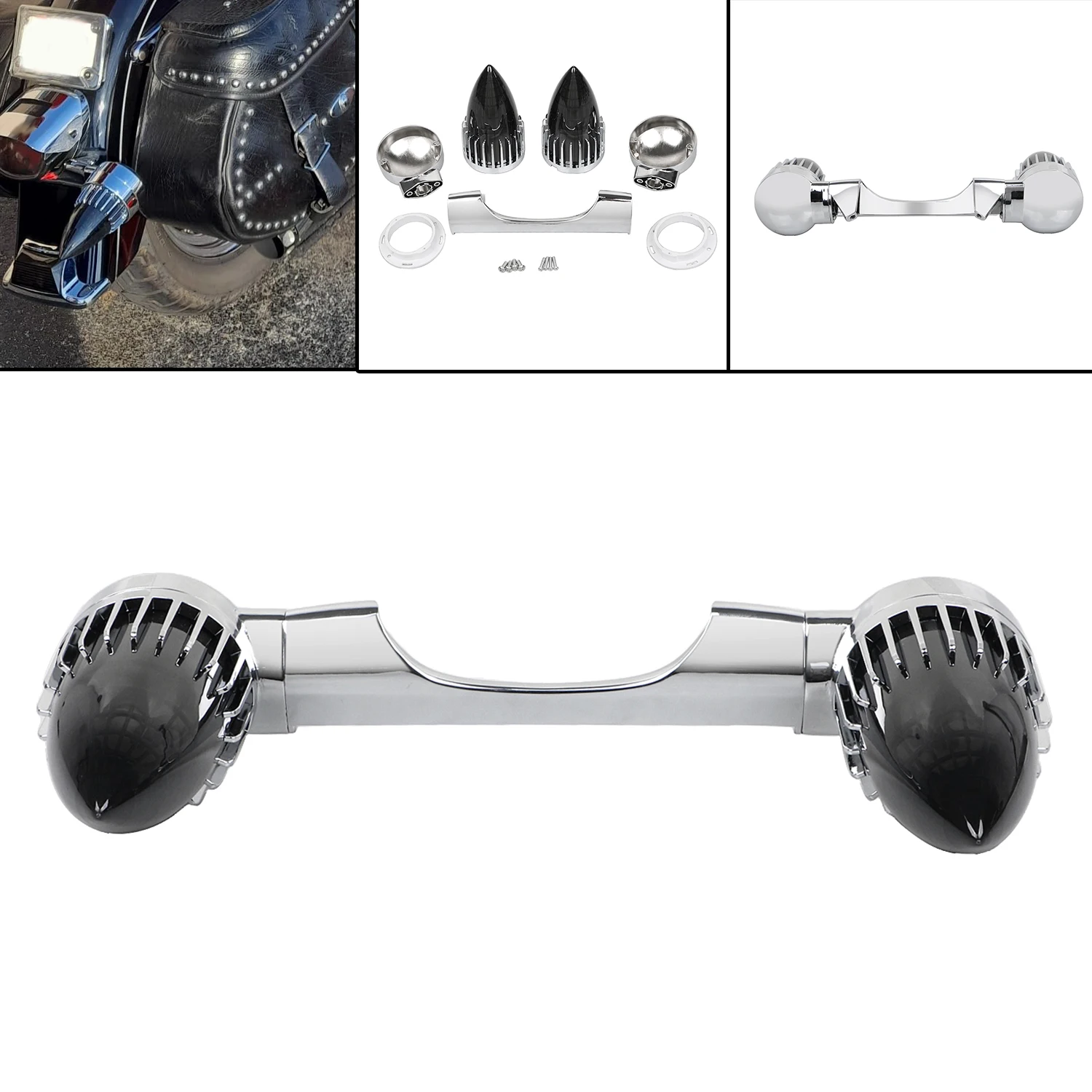 

Chrome 8.25" Motorcycle Rear Turn Signal Bar Smoke Lens Cover For Harley Heritage Softail FLST FLSTC FLSTN Touring Road King