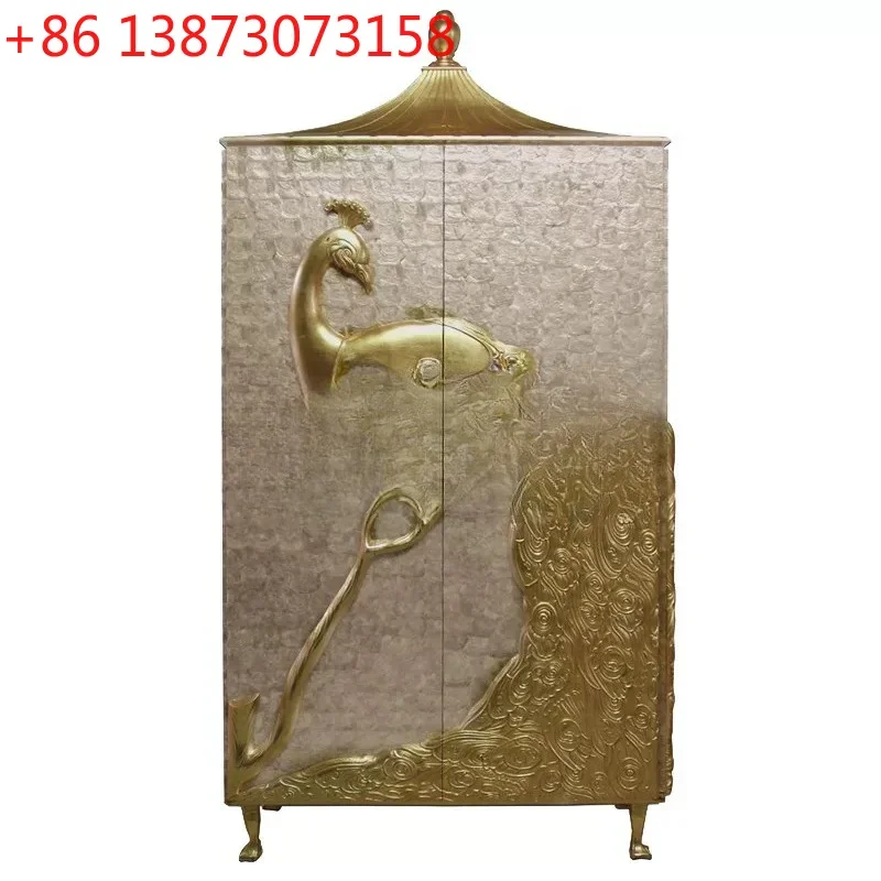 

European luxury villa bedroom double door wardrobe living room locker peacock carved storage wardrobe