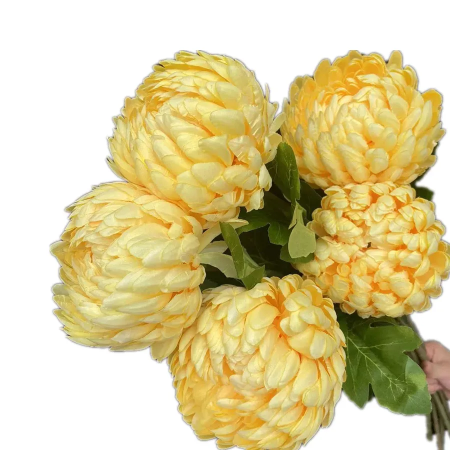 5pcs Artificial Chrysanthemum with Long Stem Yellow Orange Purple White Silk Pineapple Chrysanthemum Flower