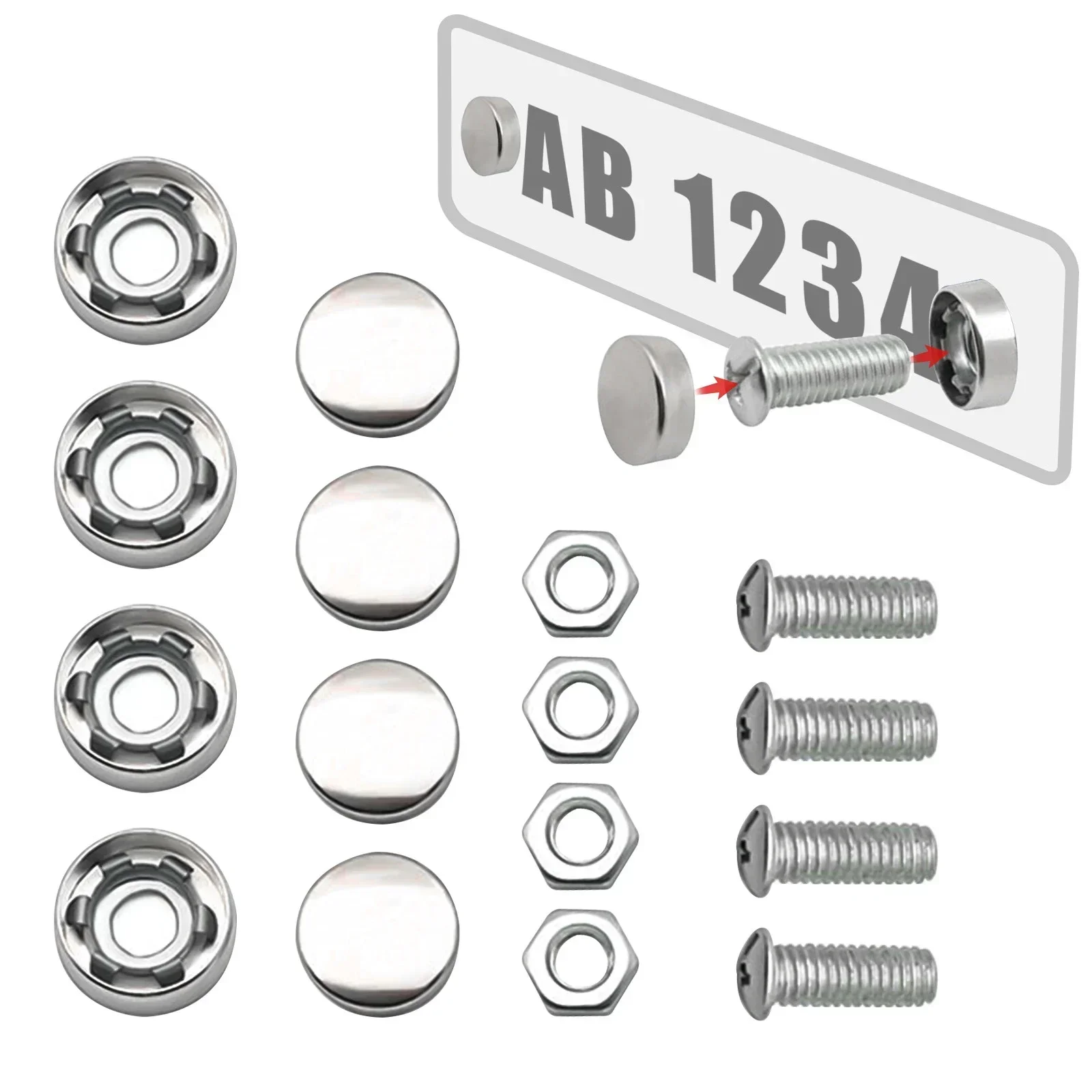 Car Electric Car Motorcycle Universal License Plate Retainer Fixing Screws Stainless Steel Anti-theft Security Bolt Snap Cap