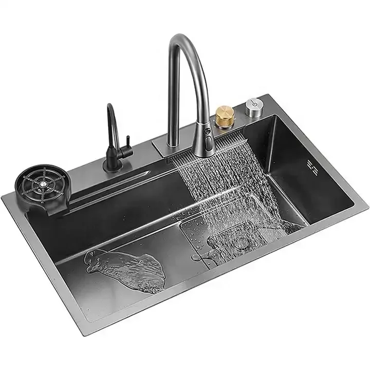 

Cheap Price Kitchen Sink Stainless Steel Waterfall Kitchen Single Sink Multifunctional Kitchen Sink With Cup Rinser