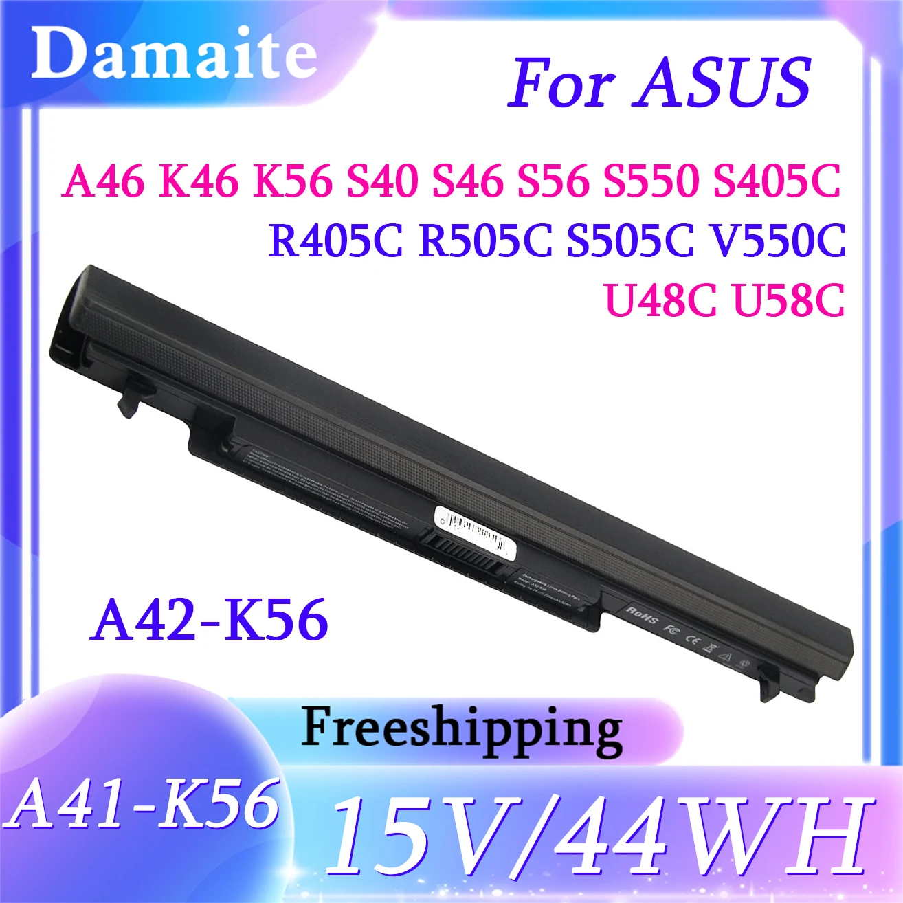 

A41-K56 15V/44WH Laptop Battery For Asus A56 A46 K56 K56C K56CA K56CM K46 K46C K46CA K46CM S56 S46C A31-K56 A32-K56 A42-K56