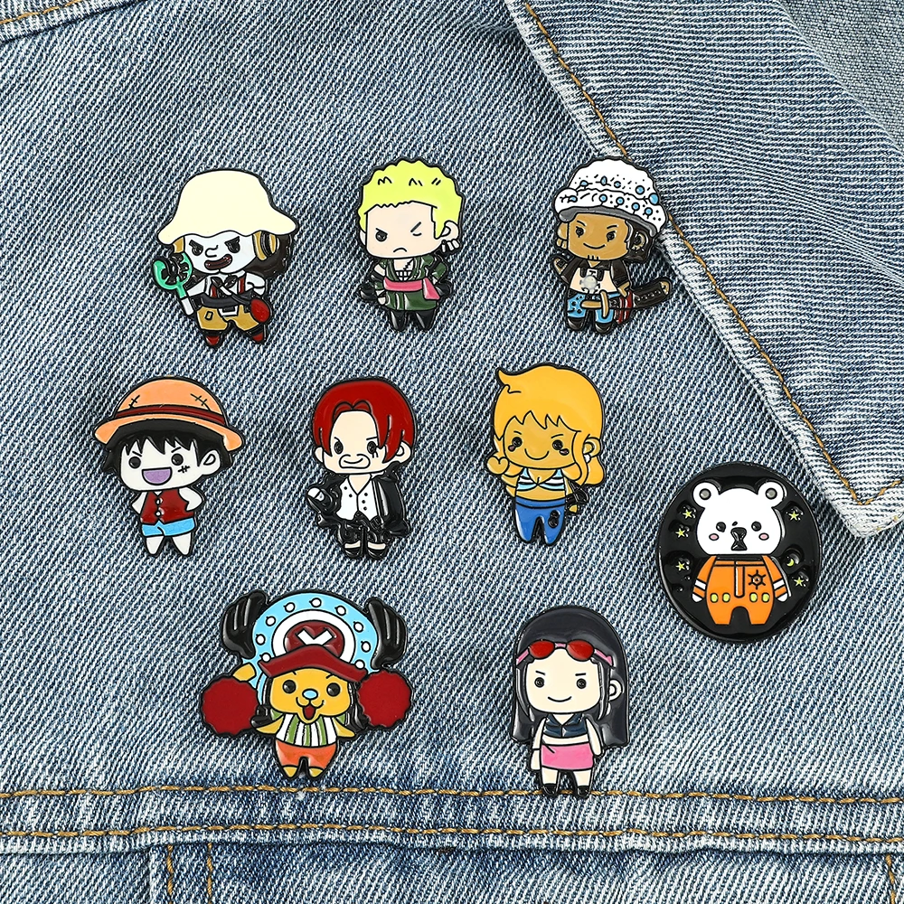 Juego de 4 Broches de Dibujos Animados, Clásicos de Sanji, Luffy y Shanks, Pin Esmaltado para Mochila, Ropa, Joyería, Insignia Metálica, Accesorios, Regalos