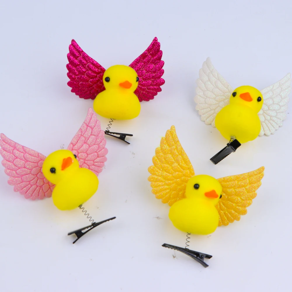 10/20/50/100Pcs/Lot Cartoon Funny Children 3D Little Yellow Duck Plush Hairpin Fashion DIY Duckbill Clip Accessories Party Gifts image 3