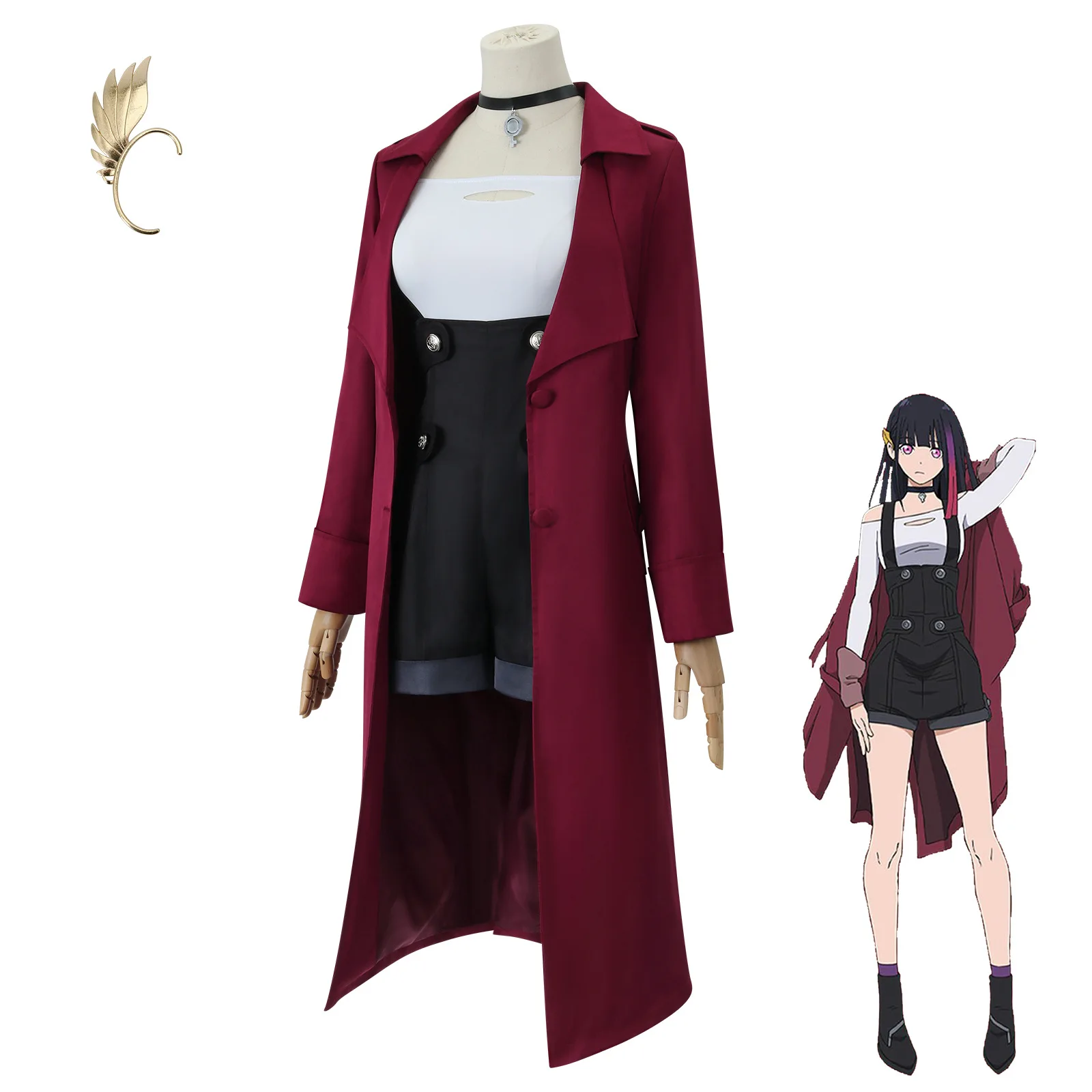 Anime Rouge Redstar Cosplay Costume Metallic Rouge Trench Jumpsuit Shorts Earwear Red Uniform Jacket Necklace Ear Clip Halloween