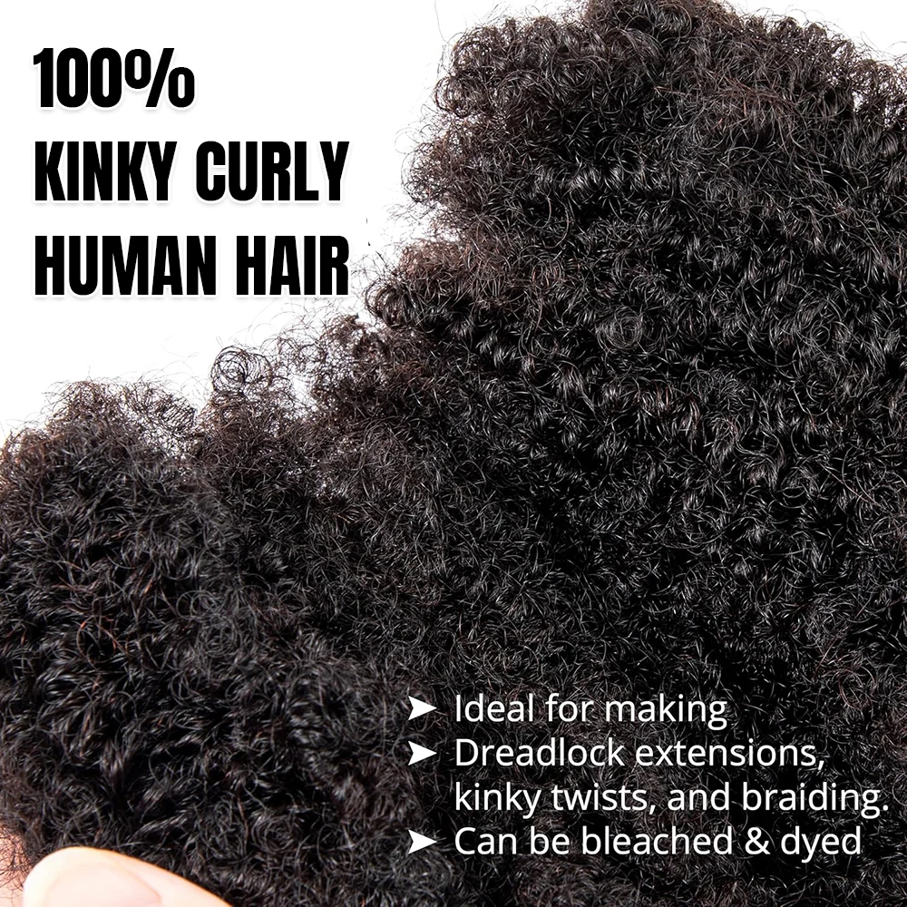 Afro Kinkys Bulk Human Hair for Dreadlock Extensions Loc Repair Braiding Twist Tight Afro Kinky Human Hair for Loc 1Packs 50/30g
