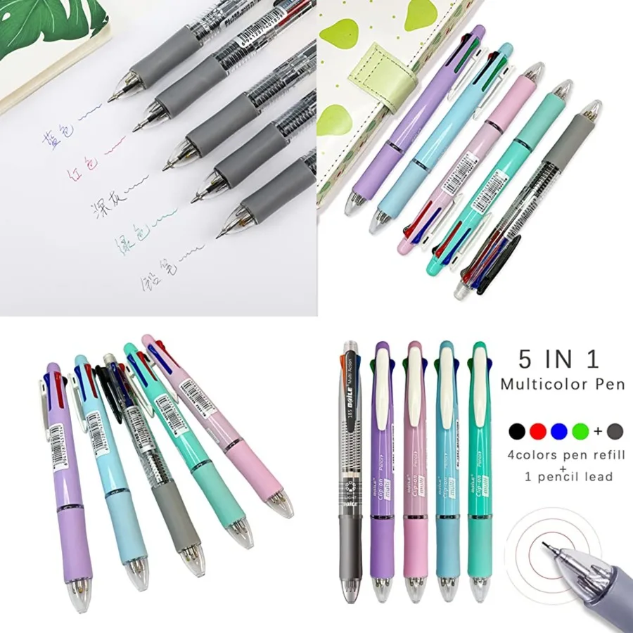 

5 In 1 Multicolor Ballpoint Pens Retractable Creative 4 Color Ball Pen Refill and Pencil Lead Multifunction Pen for Office and