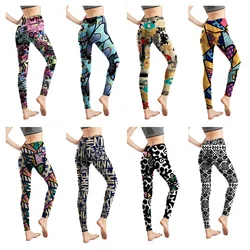 DOIAESKV Women Leggings Colorful Digital Print Sexy Leggings Stretch Workout Push Up Trousers Fitness Pants Leg Warmer
