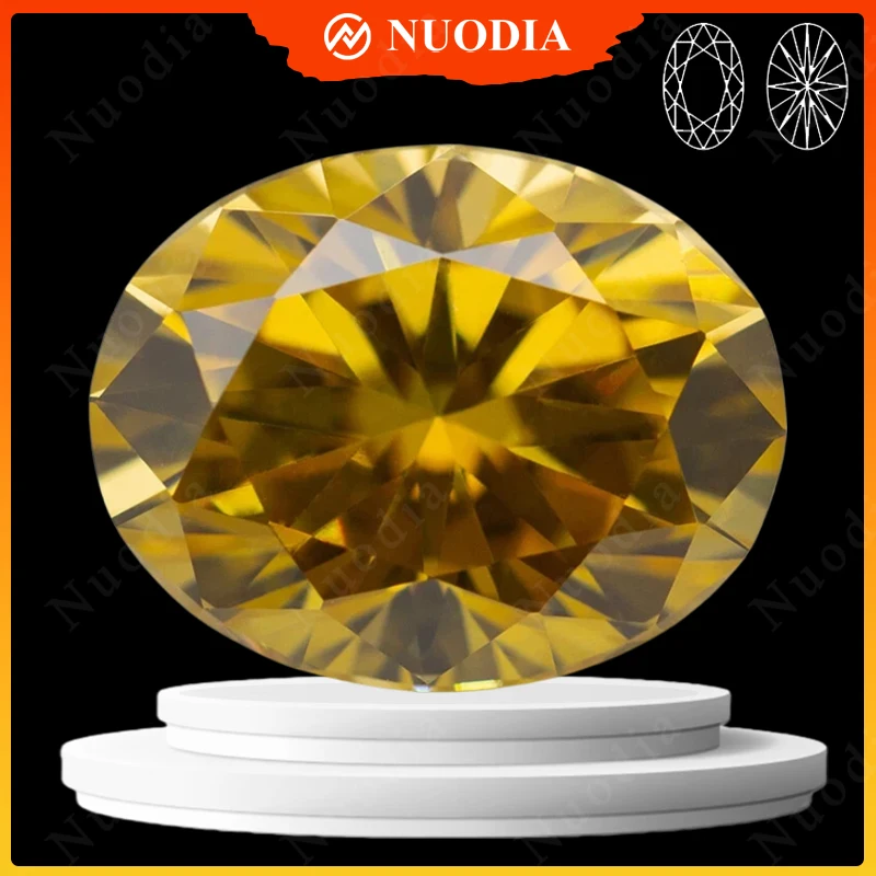 Moissanite Stone With Certificate Golden Yellow Color Oval Cut Certified Moissanite Loose Gemstone 3EX Pass Diamond Tester GRA