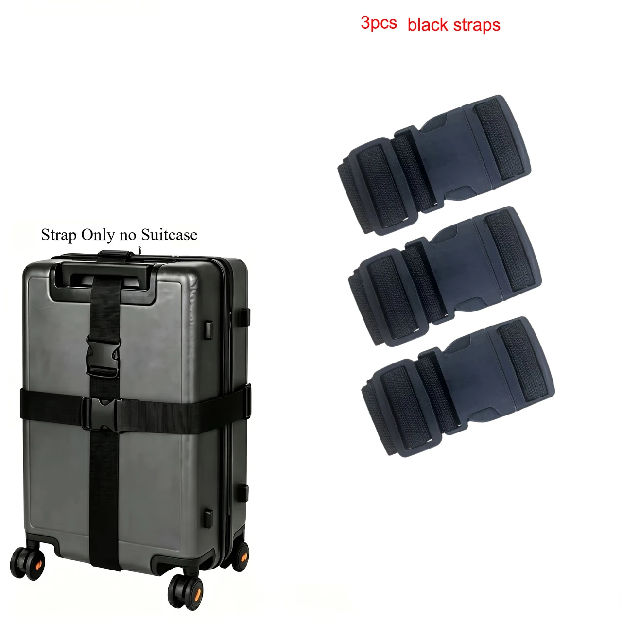 3-Piece Luggage Strap Set, Made of Durable Polyester, Anti-Theft and Anti-Slip, Adjustable Travel Luggage Straps, Sporty and Casual Street Style, Moisture-Proof and Easy to Clean, with Secure Buckle Design