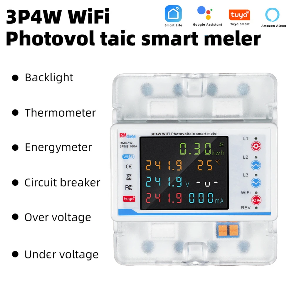 Tuya WiFi Intelligent Circuit Breaker Automatic Reclosure Protector 3P4W Power Meter Three Phase Reclosure Switch with Multiple