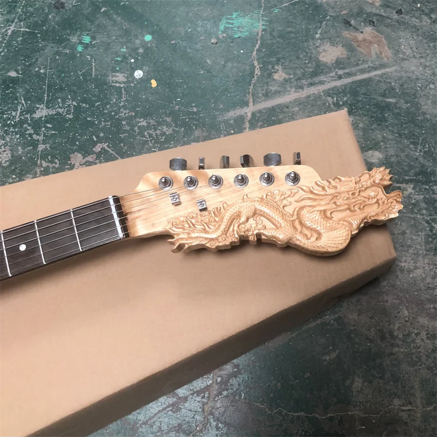 Hand carved custom electric guitar, log color, real photos, wholesale and retail, free shipping