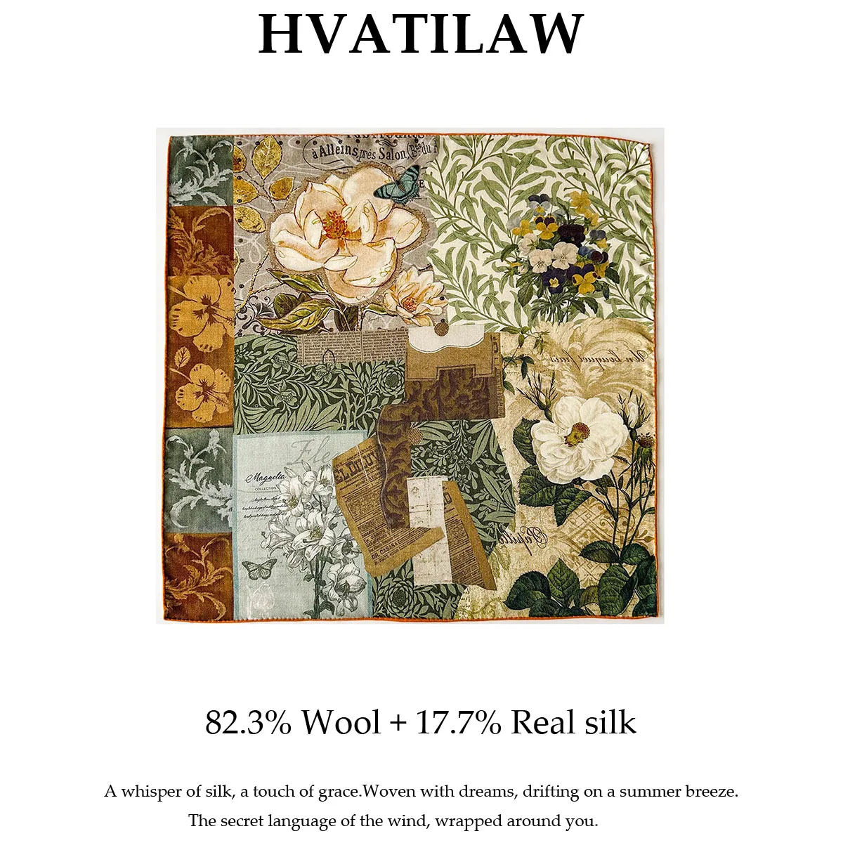 Natural Silk Wool 62cm Square Scarf Women Flower Print Small Real Silk Bandana Hair Scarf Luxury Neckscarf Pure Silk Head Scarf