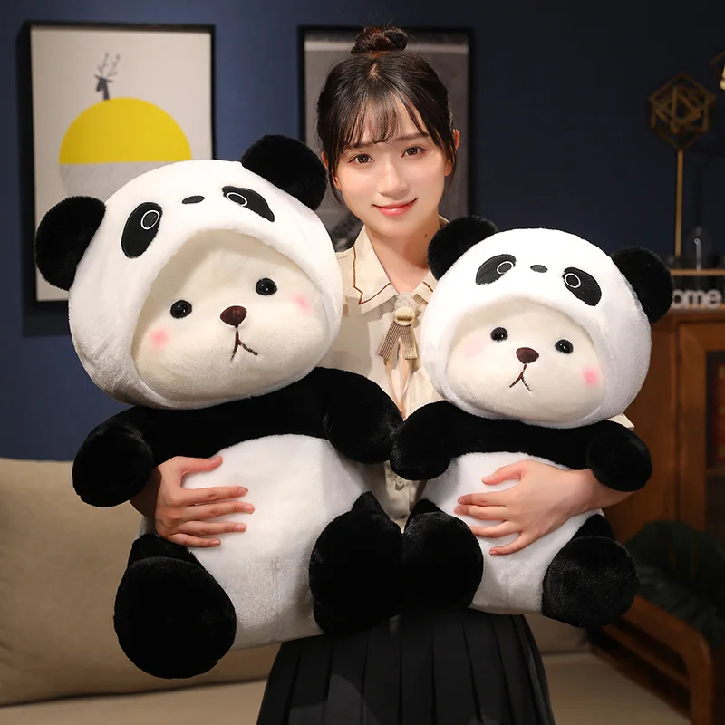 25-60cm dev ayı Cosplay Panda dinozor civciv Bunny domuz Kawaii kapşonlu karikatür hayvanlar Plushie yastık oturmak doğum günü