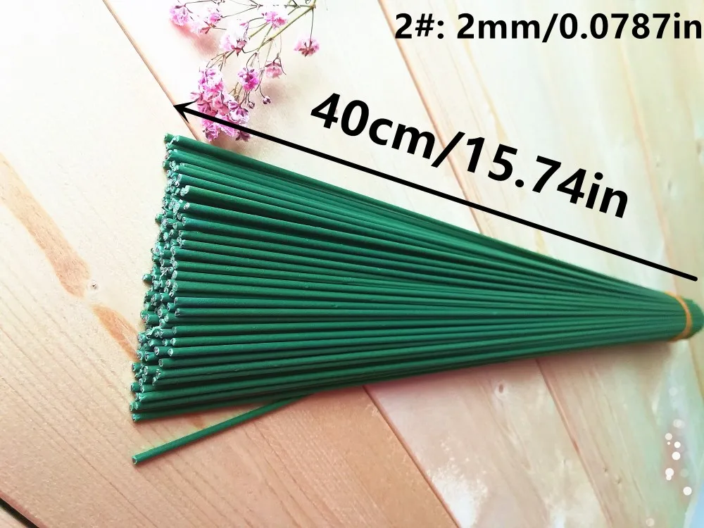 1mm 2/3/4/5mm 40/60cm Dunkelgrüner Draht Seidenblumen-Stiel DIY Handgefertigter Dekorativer Kranz Künstliche Blumenzweige Floristik-Bastelbedarf – Detail 8
