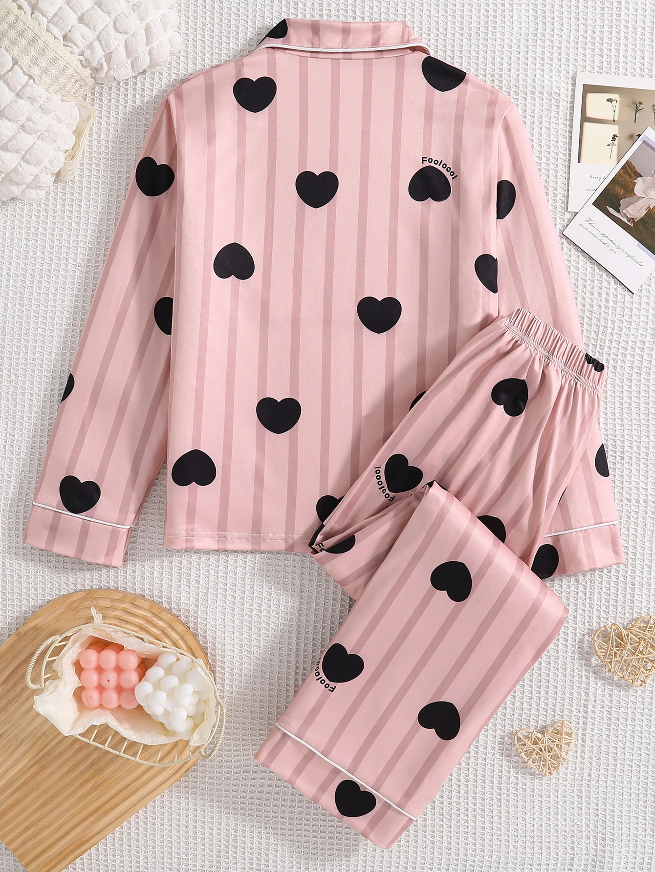 Girls' Fashion Home Clothing Set Spring and Autumn Style Girls' Outdoor Casual Striped Heart shaped Long sleeved Pants