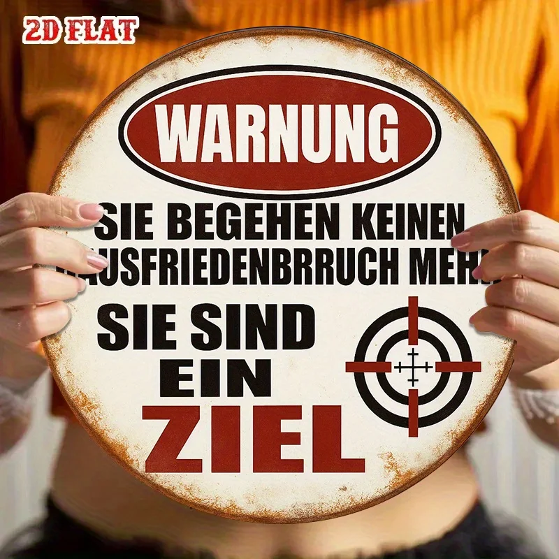 1pc German/English Warning Sign - Burglar Target with Shooting Range Style 8-Inch Round Aluminum Plaque for /Outdoor Use Target