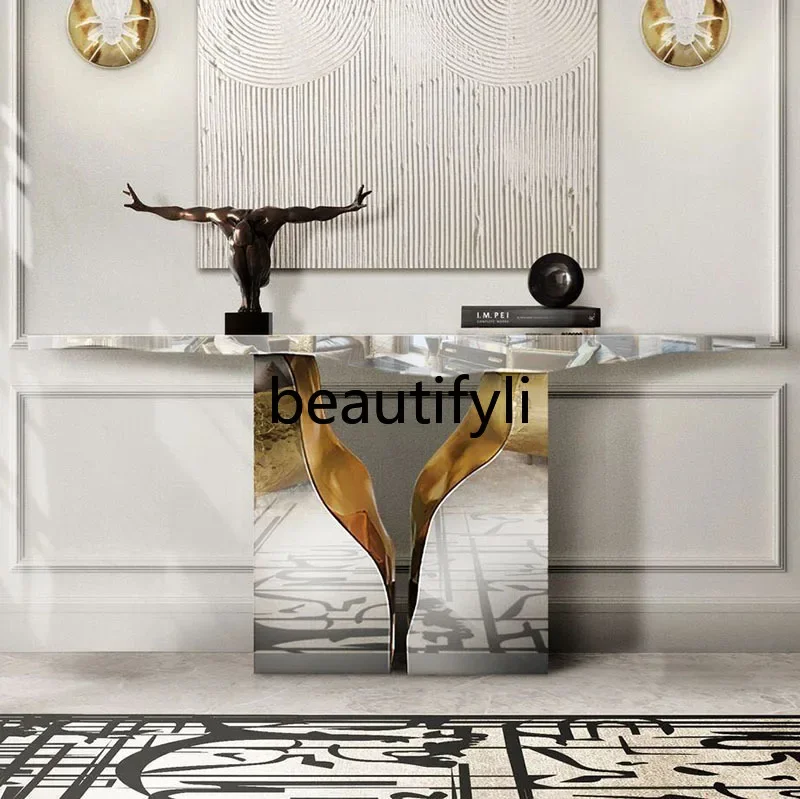 Light luxury entrance table artistic sense corridor against the wall living room plan stainless steel entrance table