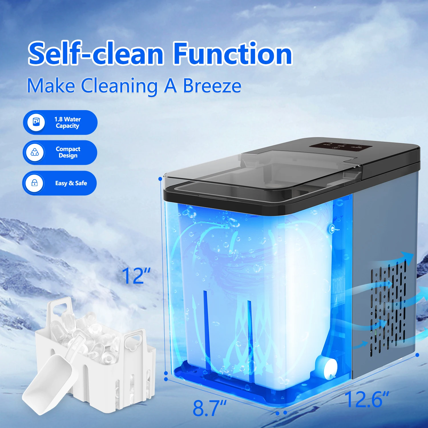 Customized 12KG Mini Countertop Ice Maker Household Electric Self-Cleaning Function for Home Parties Hotels Outdoor Use CB OEM