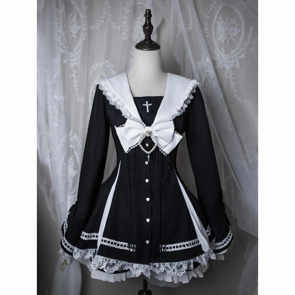 Coalfell Dark Night Gothic Subculture Japanese Style Bow Lace Stitching Slim Short Dress Shorts Suit Women Vintage Y2k Dress