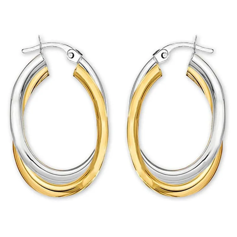 European and American Design Trend Women's Earrings Are Fashionable, Simple, Glossy, Double-layer, Two Tone Circle Jewelry