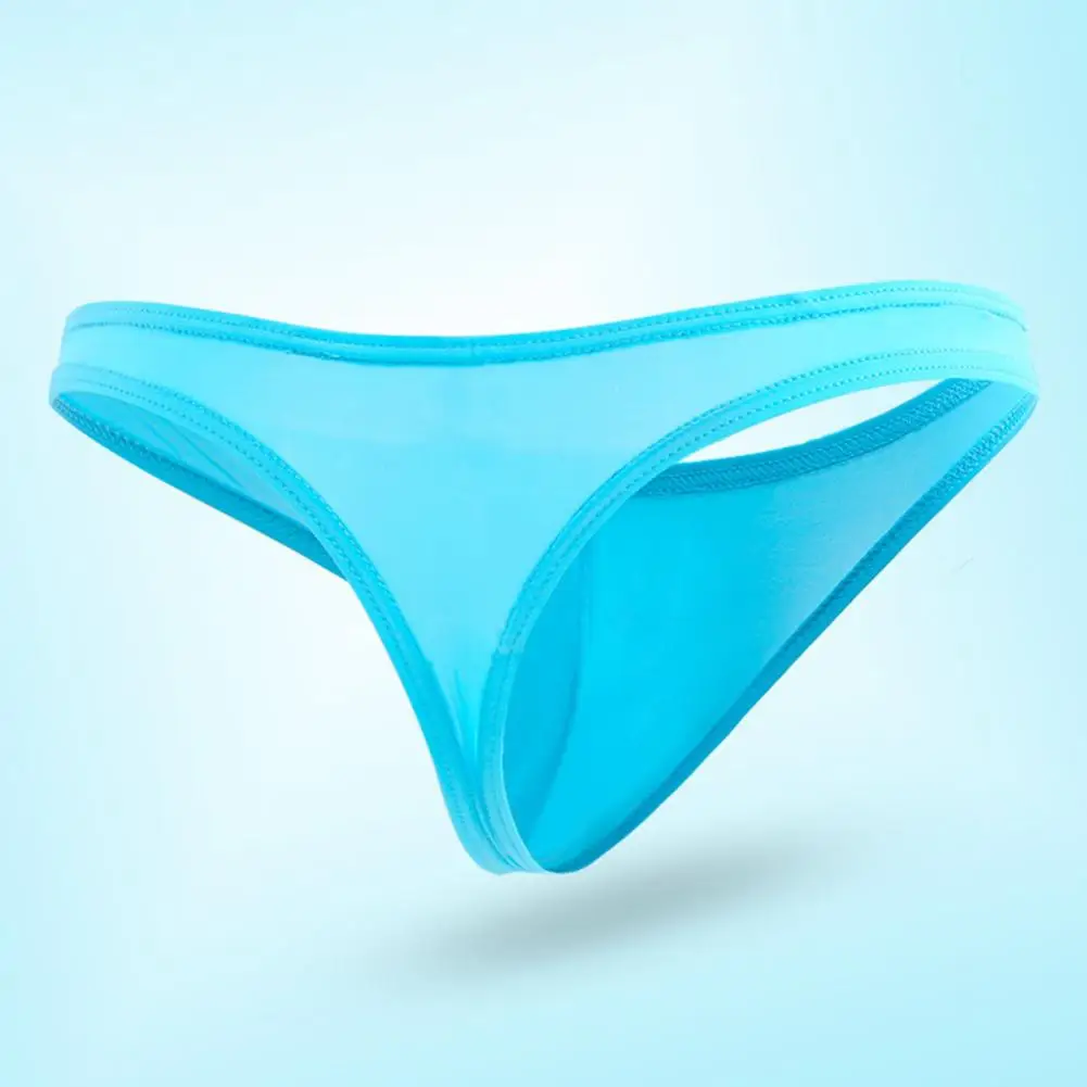 Sexy Low Waist Men Briefs Ice Silk Cooling Translucent U Convex T-shaped Thong Sexy Shorts Summer Breathable Men\'s Panties