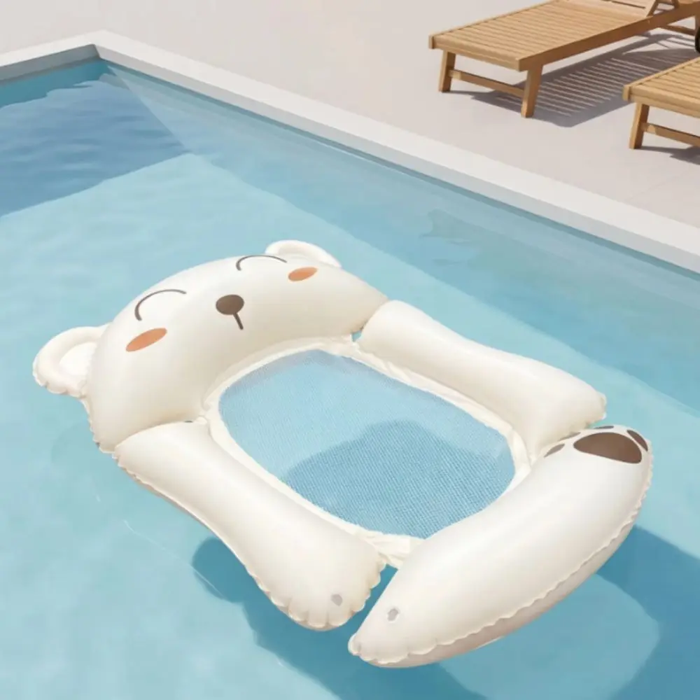 Cartoon Bear Design Inflatable Float Large Size Thickened PVC Floating Bed Foldable 4-Tube Structure Floating Raft Water Park