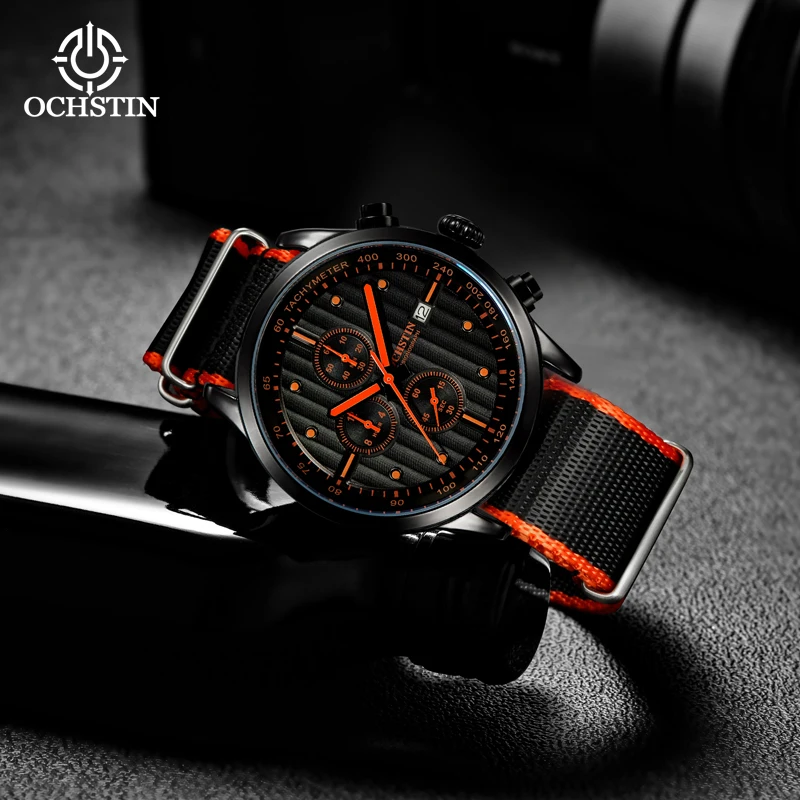 ochstin creative nylon series multi-function quartz movement watch hot model 2024 fashion simple men's quartz watch