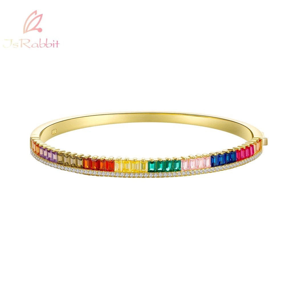 IsRabbit 18K Gold Plated Sparkling Lab Grown Rainbow Sapphire Gemstone Bracelets 925 Sterling Silver Fine Jewelry Drop Shipping