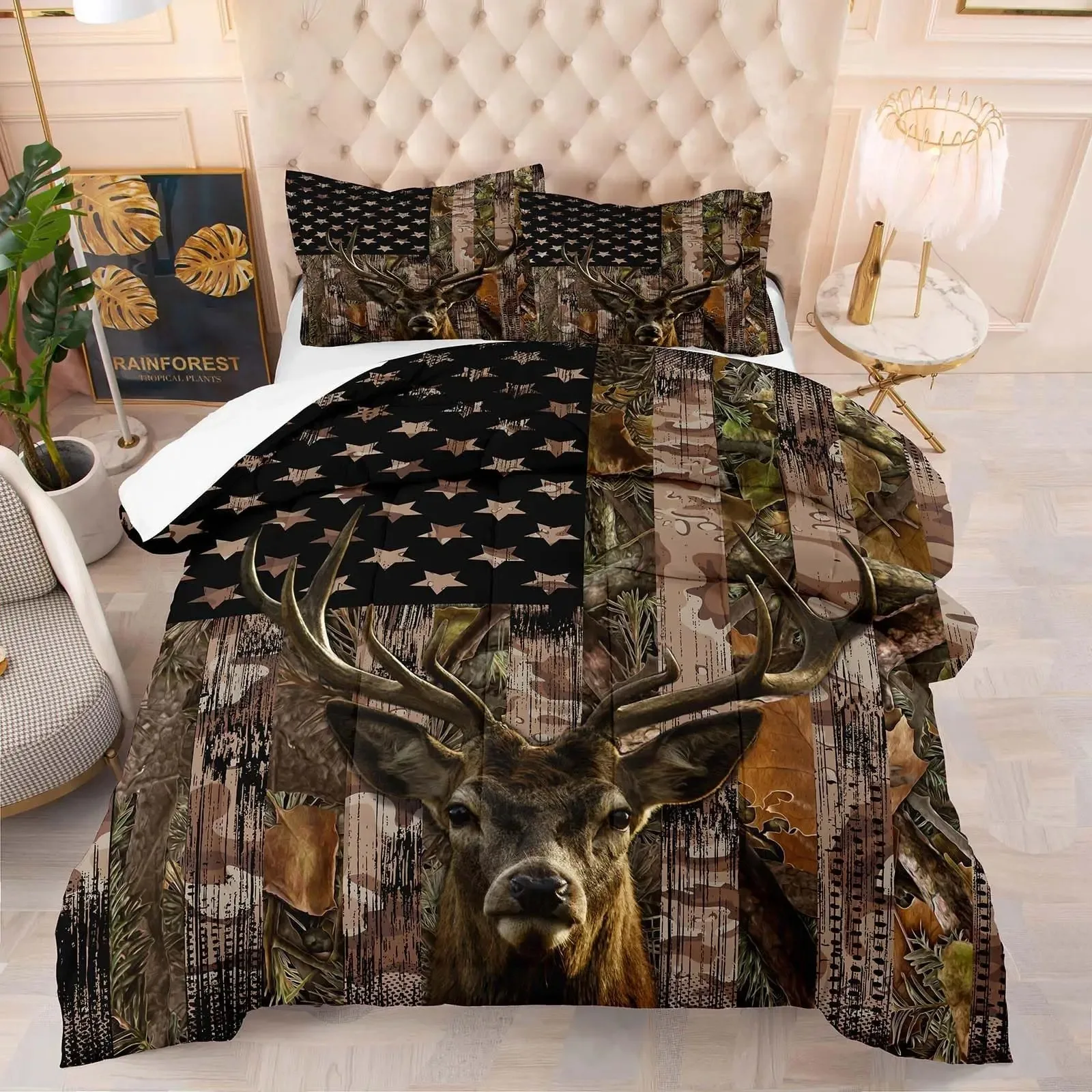 

Wild Deer Comforter Sets For Kids Teens,American Flag Camo Bedding Sets Full Size Comforter Sets With 1 Comforter 2 Pillowcase