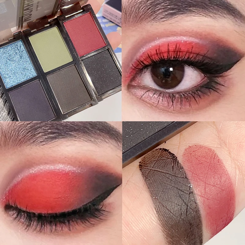 2 Colors Eye Shadow Palette Matte Glitter Eyeshadow Red Black Smokey Waterproof Earth Color Shimmer Shine Eye Pigments Cosmetics