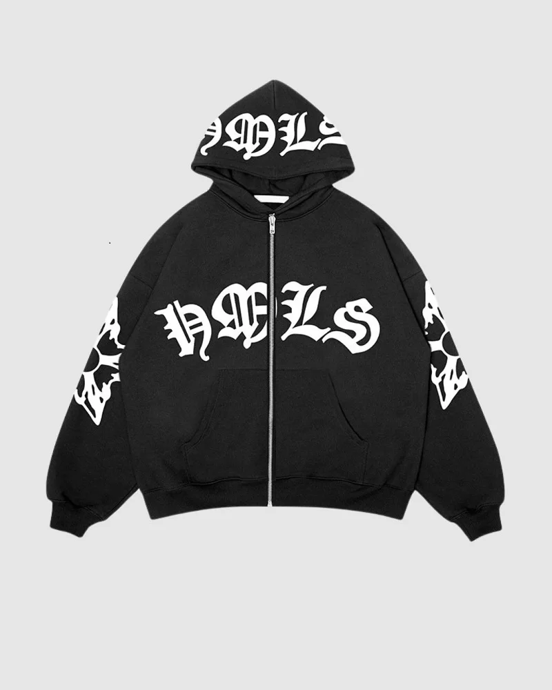 Europe and America Y2K zippered hoodie Gothic punk letter print hoodie cardigan ins trendy new hoodie