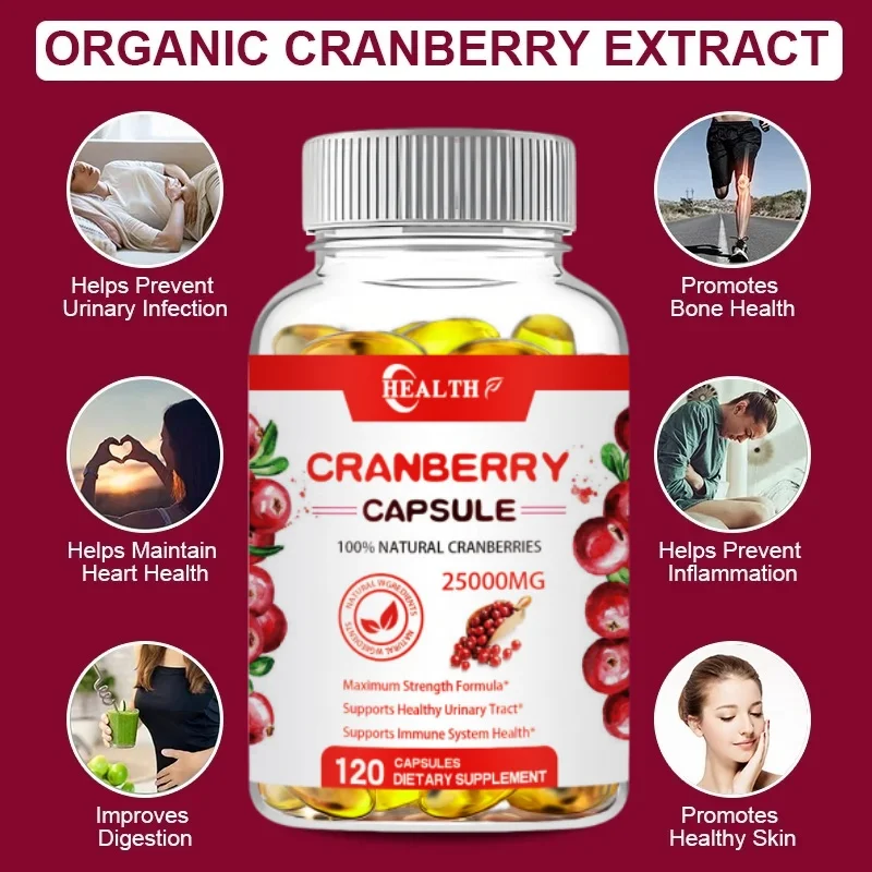 Gesundheit Bio Cranberry-Extrakt 25000mg Weich kapseln reich an Vitamin C Ergänzung gluten frei für Erwachsene leicht zu schlucken 60 Kappe