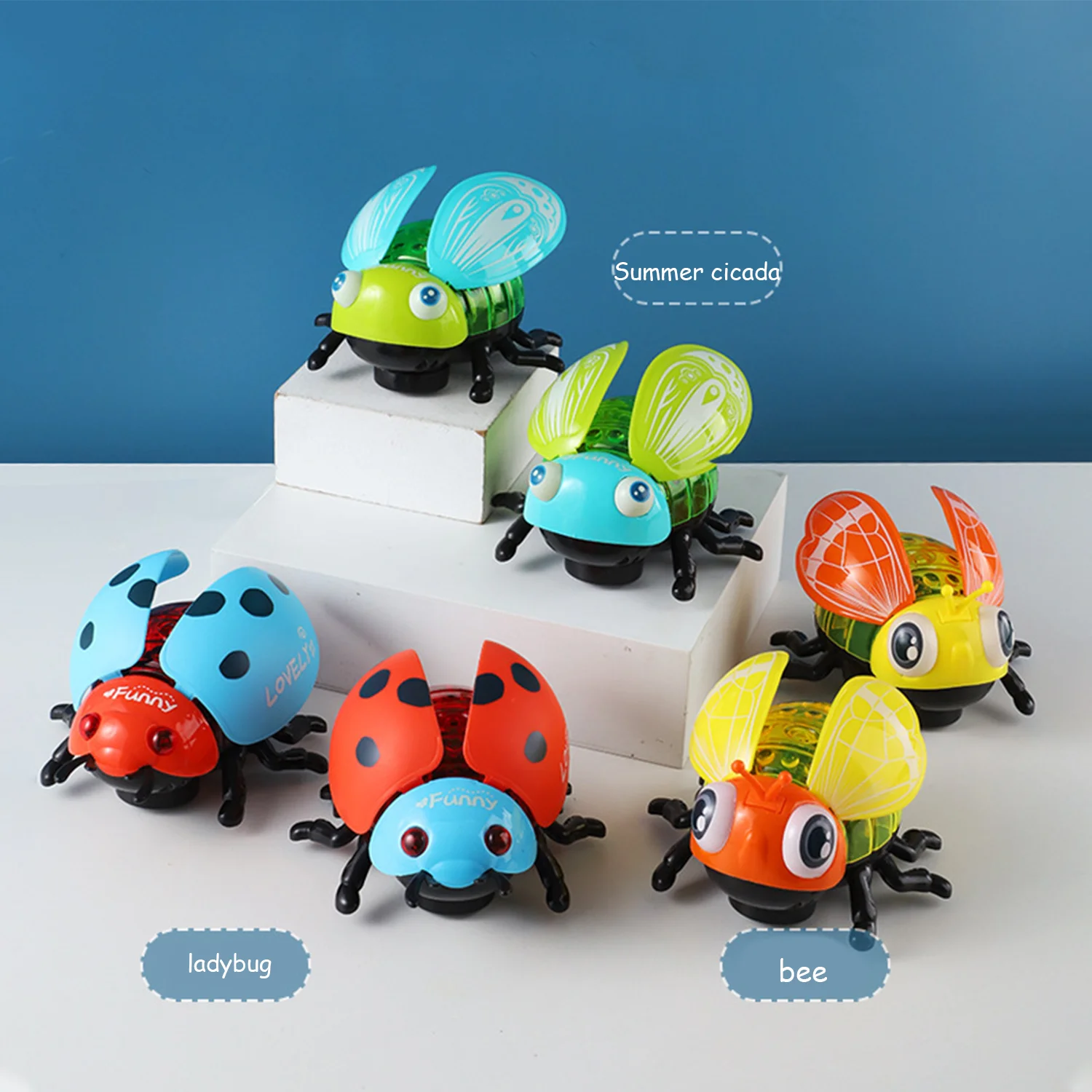 Electric leash seven star ladybug beetle, light music baby puzzle toy, equipped with a portable rope, requires self battery