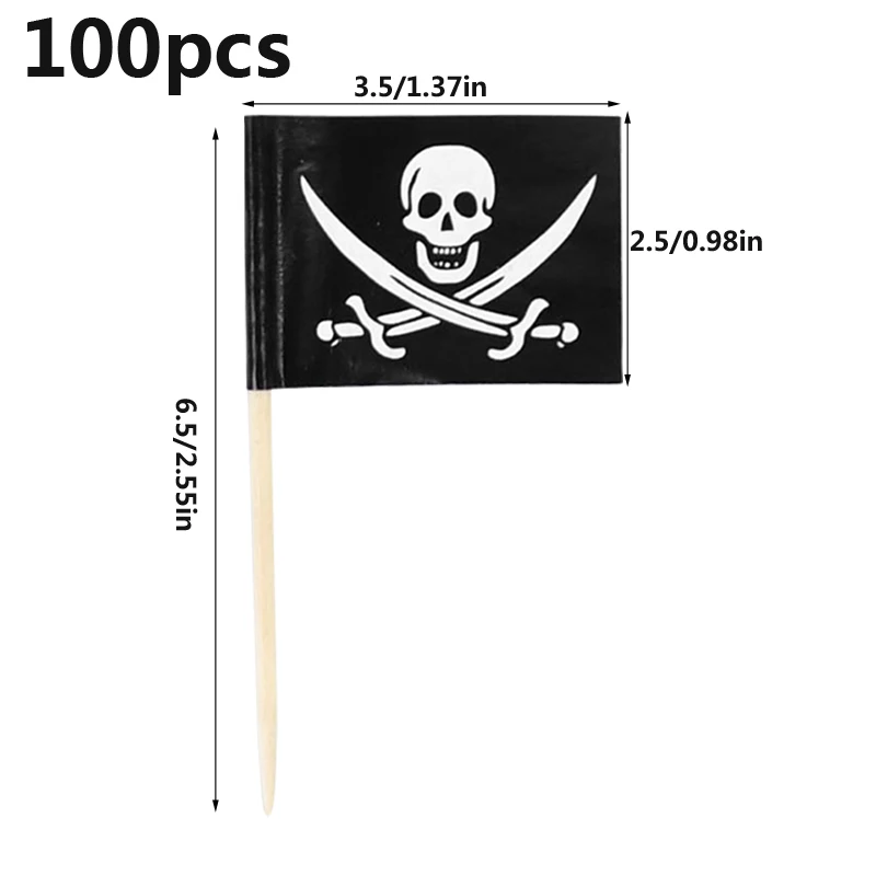 25-100Pcs Piratenvlag Cupcake Topper Piraat Thema Verjaardagstaart Decoraiton Schedel Vlaggen Tandenstoker Eten Pick Halloween Feest Decor