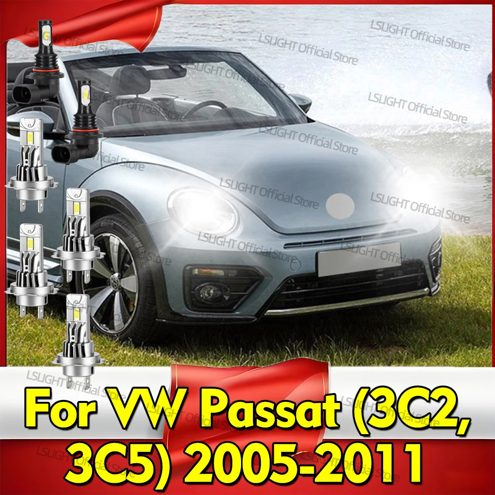 2/6x Front LED Headlights 30000LM 12V For VW Passat (3C2, 3C5) 2005 2006 2007 2008 2009 2010 2011 Car Head Lamps 6000K Fog Bulbs