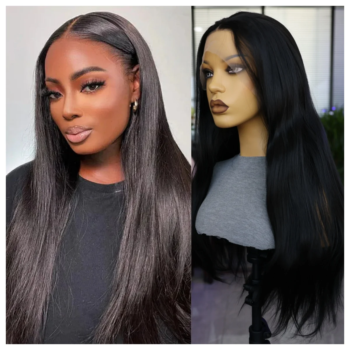 

Aiva Black Straight Synthetic Lace Wig With Mesh Cap Breathable High Temperature Resistance For Trimming Cosplay Women's Wigs