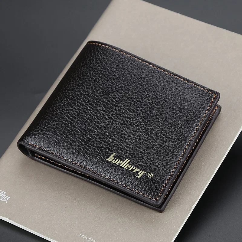 High Quality Men Thin Wallet Soft Korean Short Wallet Leather Solid Lychee Pattern Purse Business Leisure Wallets Wear-resistant