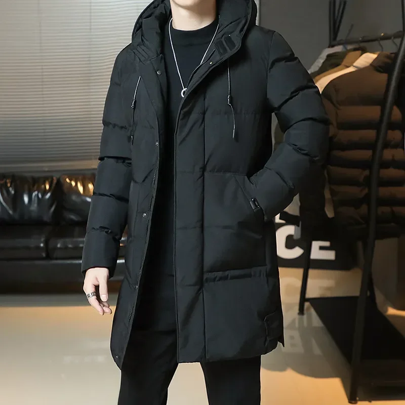 Men Mid-length Thickened Warm Hooded Padded Jackets Plus Size 7XL Winter Jacket Solid Color Casual Puffer Jacket Coats