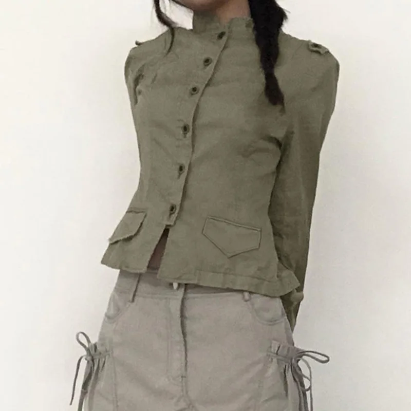 Personalized Street Lady's Coat Tooling Style Stand Collar Segment Slimming Casual Coat Spring And Autumn Commuter Women's Wear