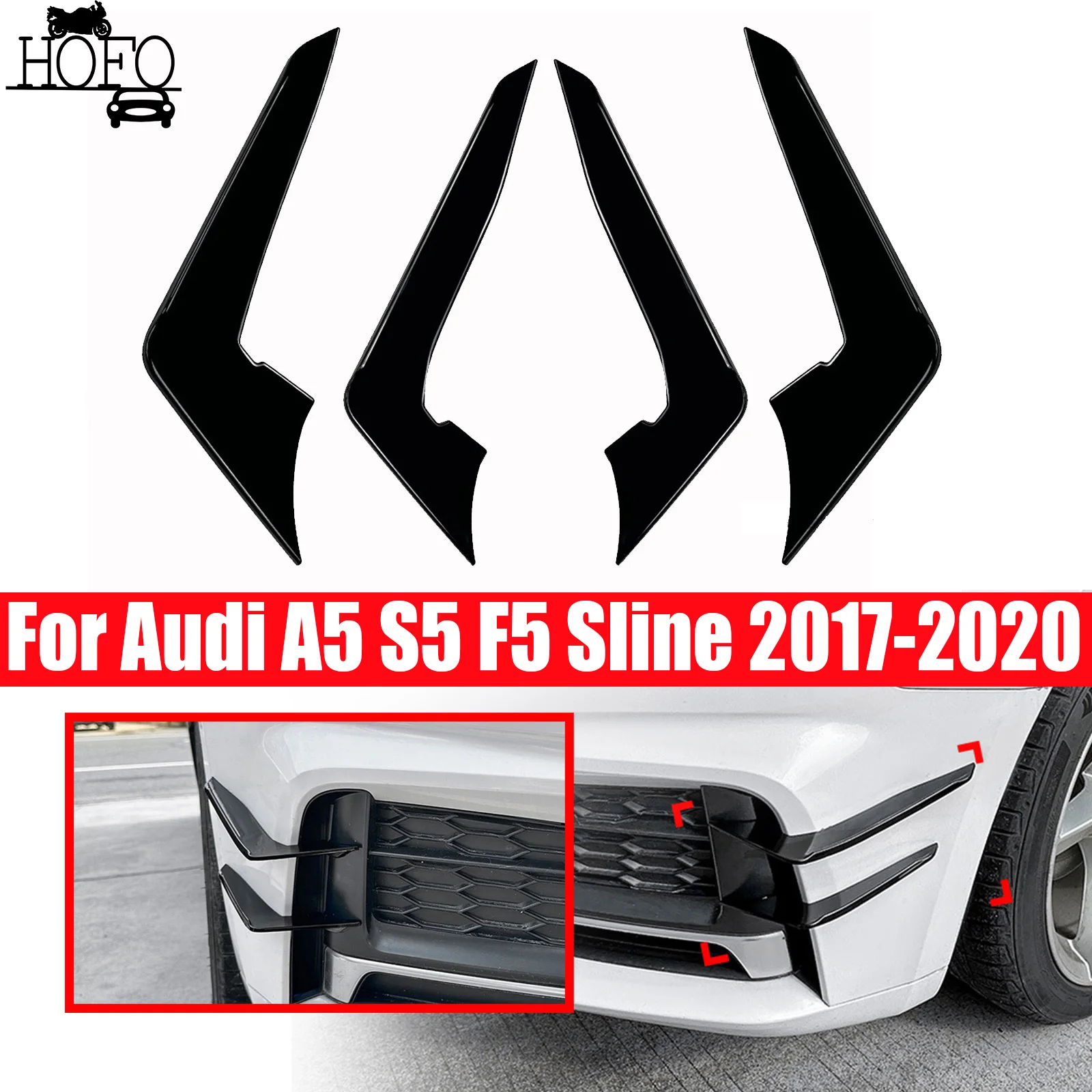 For Audi A5 S5 F5 Sline 2017-2020 Front Bumper Splitter Wings Canards  Body Kit Tuning Lip Spoiler