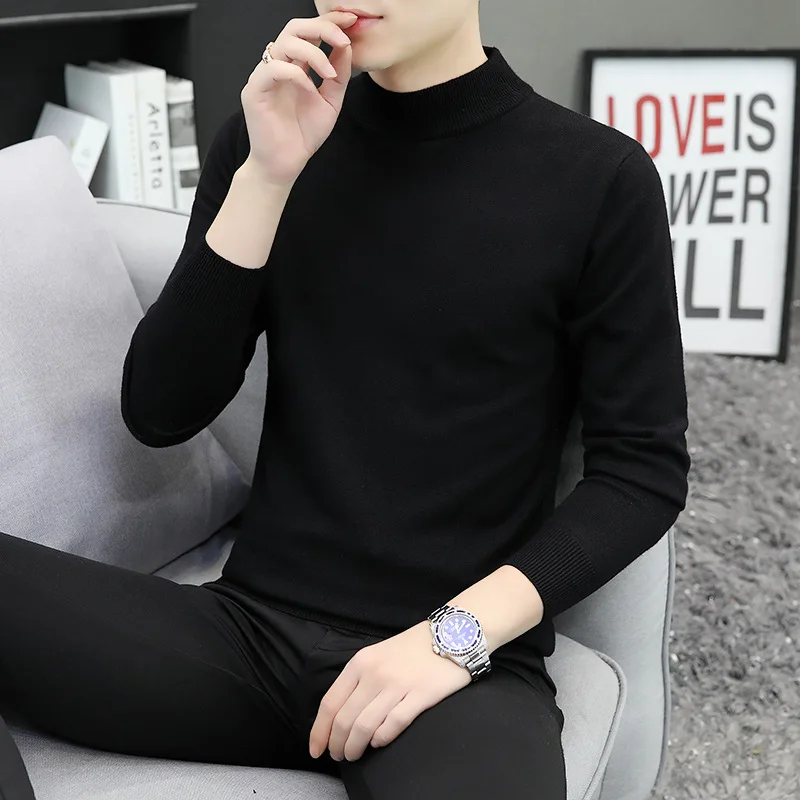 

Men's Knitted Sweater f High Collar mid Autumn Winter Sli Base Layer irt Warm Wool Blend Long Sve Daily Wear