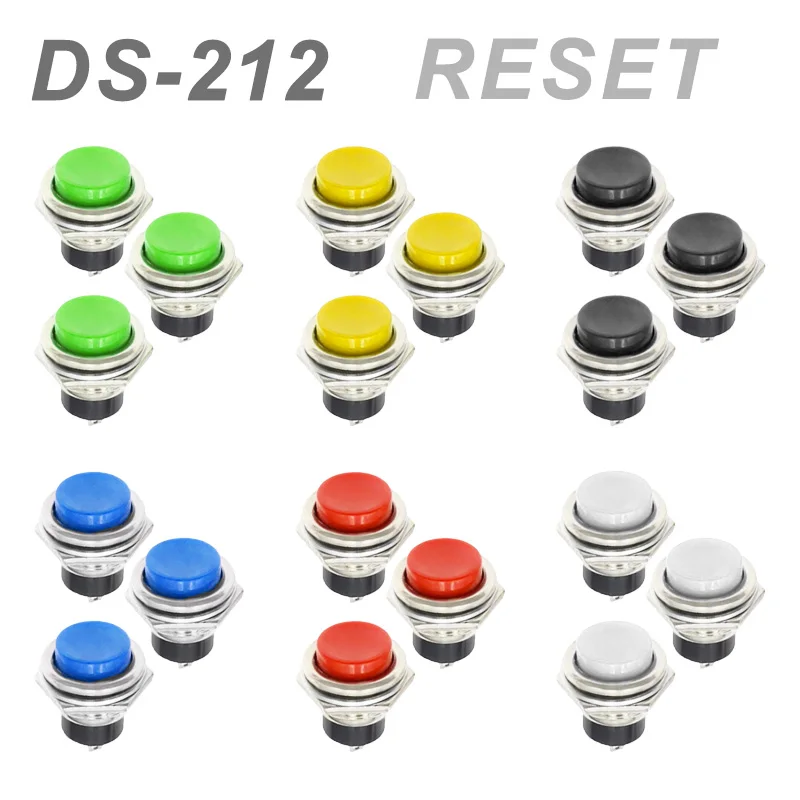 

5/20/100Pcs 16mm Momentary Round Switches DS-212 Push Button Switch ON OFF 2 Pin Self-Reset Switch