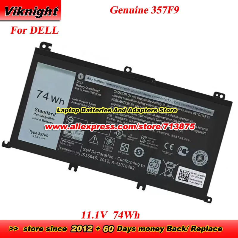 

Оригинальный аккумулятор 357F9 71JF4 11,1 В 11,4 В 74 Втч для Dell Inspiron 15 5576 5577 7000 7556 7557 7559 7566 7567 7568 7757 7759 P65F001