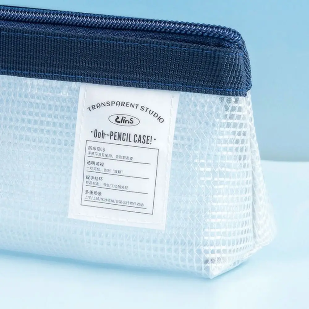 Creative Gift with Zipper Pencil Case Large Capacity Mesh PVC Storage Bag Waterproof Thickened Zipper Pouch Bag Office Supplies